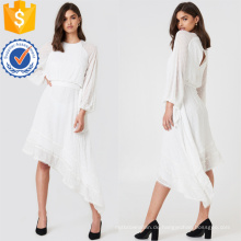 Weiße Spitze Langarm asymmetrischen Saum Maxi Sommerkleid Herstellung Großhandel Mode Frauen Bekleidung (TA0290D)